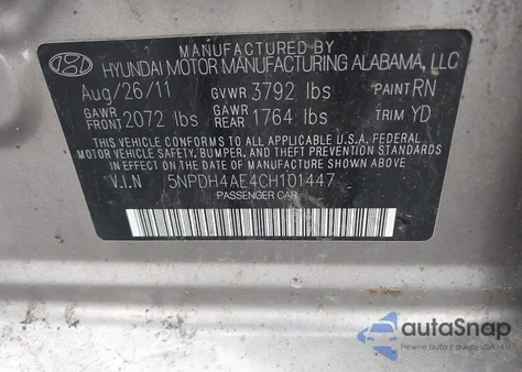 2012 Hyundai Elantra Gls from USA, damaged, VIN 5NPDH4AE4CH101447